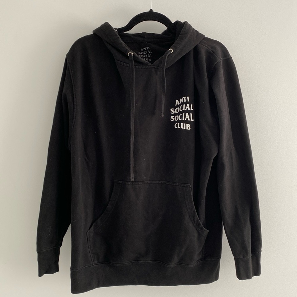 Anti social social club Men’s black hoodie white text - size large